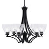 Zilo Uplight, 6 Light, Chandelier In Matte Black Finish With 6.25" Clear Bubble Glass (566-MB-4760)
