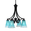 Zilo Downlight, 4 Light, Chandelier In Matte Black Finish With 5.5" Fluted Teal Crystal Glass (568-MB-725)