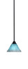 Paramount 1 Light Mini Pendant In Matte Black Finish With 7" Teal Crystal Glass (3401-MB-458)
