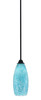 Paramount 1 Light Mini Pendant In Matte Black Finish With 5.5" Turquoise Fusion Glass (3401-MB-5065)