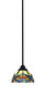 Paramount 1 Light Mini Pendant In Matte Black Finish With 7" Pavo Art Glass (3401-MB-9425)