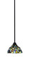 Paramount 1 Light Mini Pendant In Matte Black Finish With 7" Blue Mosaic Art Glass  (3401-MB-9955)
