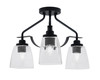 Odyssey 3 Light Semi Flush Mount In Matte Black Finish With 4.5" Clear Bubble Glass (2607-MB-461)