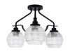 Odyssey 3 Light Semi Flush Mount In Matte Black Finish With 6" Clear Ribbed Glass (2607-MB-5110)