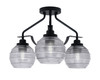 Odyssey 3 Light Semi Flush Mount In Matte Black Finish With 6" Smoke Ribbed Glass (2607-MB-5112)