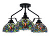 Odyssey 3 Light Semi Flush Mount In Matte Black Finish With 7" Kaleidoscope Art Glass (2607-MB-9905)