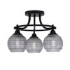 Paramount 3 Light Semi-Flush In Matte Black Finish With 6" Smoke Ribbed Glass (3417-MB-5112)
