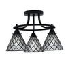 Paramount 3 Light Semi-Flush In Matte Black Finish With 7" Diamond Ice Art Glass (3417-MB-9185)