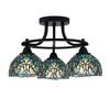 Paramount 3 Light Semi-Flush In Matte Black Finish With 7" Turquoise Cypress Art Glass (3417-MB-9925)