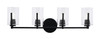 Atlas 4 Light Bath Bar In Matte Black Finish With 4" Clear Bubble Glass (4514-MB-300)
