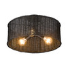 Erma 3 Light Semi-Flush in Matte Black with Black Wicker Shade (1084-SF BLK-BW)