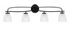Cavella 4 Light Bath Bar Shown In Matte Black Finish With 5" Clear Ribbed Glass (3914-MB-500)