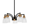 Easton Downlight, 5 Light, Chandelier Shown In Matte Black & Brass Finish With 5" Clear Ribbed Glass (1945-MBBR-500)