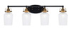 Easton 4 Light Bath Bar Shown In Matte Black & Brass Finish With 5" Clear Textured Glass (1934-MBBR-4250)