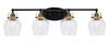 Easton 4 Light Bath Bar Shown In Matte Black & Brass Finish With 6" Clear Bubble Glass (1934-MBBR-4810)