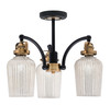 Easton 3 Light Semi-Flush Shown In Matte Black & Brass Finish With 5" Silver Textured Glass  (1947-MBBR-4253)