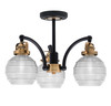 Easton 3 Light Semi-Flush Shown In Matte Black & Brass Finish With 6" Clear Ribbed Glass (1947-MBBR-5110)