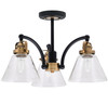 Easton 3 Light Semi-Flush Shown In Matte Black & Brass Finish With 7" Clear Bubble Glass (1947-MBBR-302)