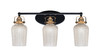 Easton 3 Light Bath Bar Shown In Matte Black & Brass Finish With 5" Silver Textured Glass (1933-MBBR-4253)