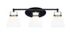 Easton 3 Light Bath Bar Shown In Matte Black & Brass Finish With 6" White Muslin Glass (1933-MBBR-4111)
