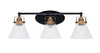 Easton 3 Light Bath Bar Shown In Matte Black & Brass Finish With 7" Clear Bubble Glass (1933-MBBR-302)