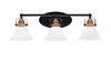 Easton 3 Light Bath Bar Shown In Matte Black & Brass Finish With 7" White Muslin Glass (1933-MBBR-311)