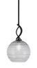 Cavella 1 Light Stem Mini Pendant Shown In Matte Black Finish With 10" Clear Ribbed Glass (3901-MB-5120)