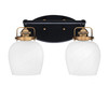 Easton 2 Light Bath Bar Shown In Matte Black & Brass Finish With 6" White Marble Glass (1932-MBBR-4811)