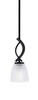 Cavella 1 Light Stem Mini Pendant Shown In Matte Black Finish With 5" Clear Ribbed Glass (3901-MB-500)