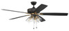 Super Pro 104 60" 5-Blade Ceiling Fan in Flat Black/Satin Brass w/ Black Walnut/Flat Black Blades; Integrated Light Kit (S104FBSB5-60BWNFB)