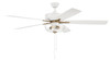 Super Pro 101 60" 5-Blade Ceiling Fan in White/Satin Brass w/ White/Washed Oak Blades; Light Kit Included (optional) (S101WSB5-60WWOK)