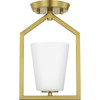 Vertex Collection One-Light Brushed Gold Etched White Contemporary Semi-Flush Mount (P350259-191)