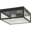 Parrish Collection Two-Light Matte Black Clear and Etched Glass Modern Craftsman Outdoor Flush Mount (P550136-31M)