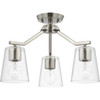 Vertex Collection Three-Light Brushed Nickel  Clear Glass Contemporary Convertible Chandelier (P400340-009)