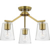 Vertex Collection Three-Light Brushed Gold Clear Glass Contemporary  Convertible Chandelier (P400340-191)