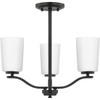 Adley Collection Three-Light Matte Black Etched White Glass New Traditional Semi-Flush Convertible Light (P400349-31M)
