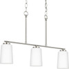 Adley Collection Three-Light Brushed Nickel Etched White Opal Glass New Traditional Linear Chandelier (P400348-009)