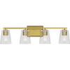Vertex Collection Four-Light Brushed Gold Clear Glass Contemporary Bath Light (P300460-191)