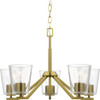 Vertex Collection Five-Light Brushed Gold Clear Glass Contemporary Chandelier (P400341-191)