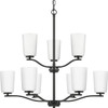 Adley Collection Nine-Light Matte Black Etched White Glass New Traditional  Chandelier (P400351-31M)