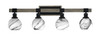 Tacoma 4 Light Bath Bar Shown In Matte Black & Painted Distressed Wood-Look Metal Finish With 5.75" Onyx Swirl Glass (1844-MBDW-4109)