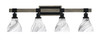 Tacoma 4 Light Bath Bar Shown In Matte Black & Painted Distressed Wood-Look Metal Finish With 6.25" Onyx Swirl Glass (1844-MBDW-4769)