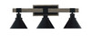 Tacoma 3 Light Bath Bar Shown In Matte Black & Painted Distressed Wood-Look Metal Finish With 7" Matte Black Cone Metal Shades (1843-MBDW-421-MB)
