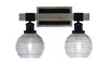 Tacoma 2 Light Bath Bar Shown In Matte Black & Painted Distressed Wood-Look Metal Finish With 6" Smoke Ribbed Glass (1842-MBDW-5112)