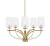 Cavella 5 Light, Uplight Chandelier With Hang Straight Swivel In New Age Brass Finish With 5" Clear Textured Glass (3905-NAB-4250)