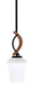 Monterey 1 Light Mini Pendant Shown In Matte Black & Painted Wood-look Metal Finish With 5.5" Zilo White Linen Glass (2901-MBWG-681)
