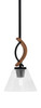 Monterey 1 Light Mini Pendant Shown In Matte Black & Painted Wood-look Metal Finish With 7" Clear Bubble Glass (2901-MBWG-302)
