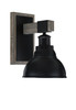 Tacoma 1 Light Wall Sconce W/Matte Black & Painted Distressed Wood-Look Metal Finish With 7" Matte Black Double Bubble Metal Shade (1841-MBDW-427-MB)