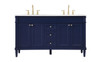 Elegant Furniture and Lighting 60 Inch Double Bathroom Vanity In Blue (VF31860DBL)