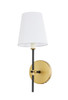 Mel 1 Light Brass And Black And White Shade Wall Sconce (LD6004W6BRBK)
